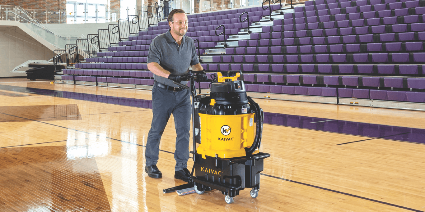 Using AutoVac Stretch on gym floor